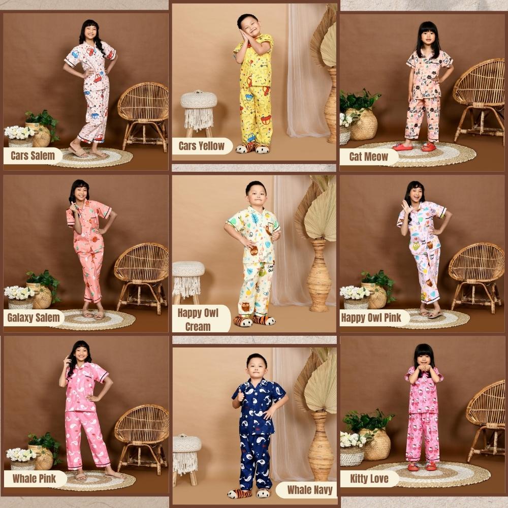 Paket Hemat Piyama Anak Junior ( Size 2, 4, 6 ) Setengah Lusin / Piyama Anak Perempuan / Piyama Anak Laki / Baju Tidur Anak / Setelan Piyama Celana Panjang Lengan Pendek ( 6 Pcs )