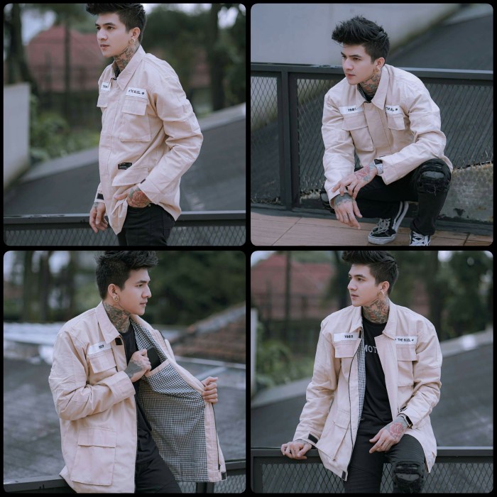 jaket pria JAKET SEMI PARKA PRIA BORDIR BAHAN KANVAS TERBARU JAKET PRIA SEMIPARKA - cream, L(K0O1) F