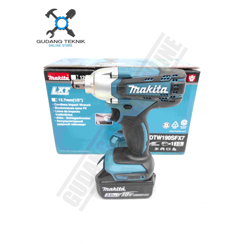 Impact Wrench CORDLESS MAKITA DTW190 SFX7 / Mesin Bor Pembuka Baut Baterai DTW 190 - Impect Impek Wrench Batery DTW-190 SFX7