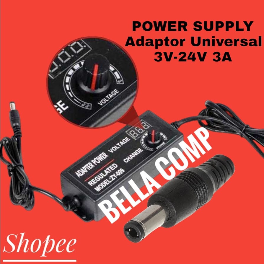 Lincoiah Power Supply Adaptor Universal AC to DC 3V-24V 3A - ZY-009/ADAPTOR ADJUSTABLE POWER SUPPLY DC 3V - 24V 3A 72W VOLT LED DISPLAY