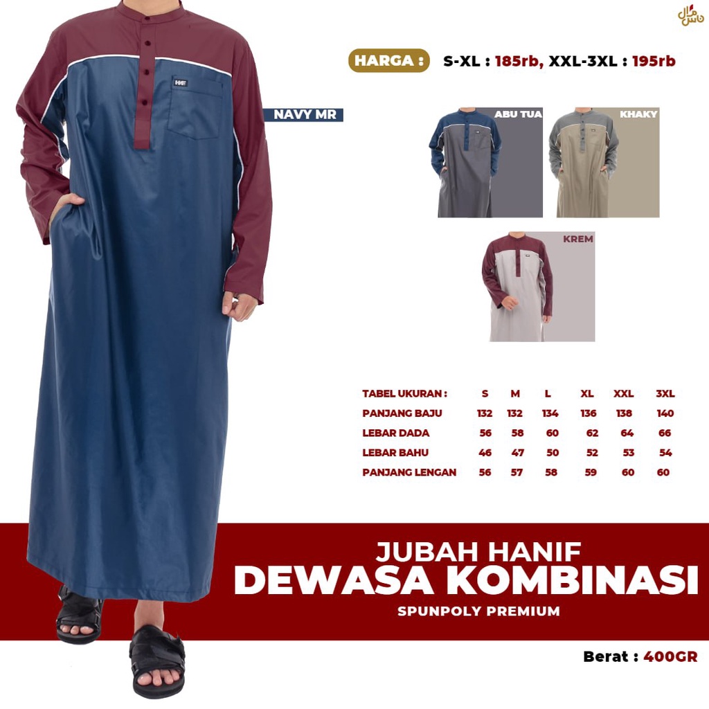 Jubah Pria Dewasa Lengan Panjang Kombinasi Premium Hanif Gratis Peci