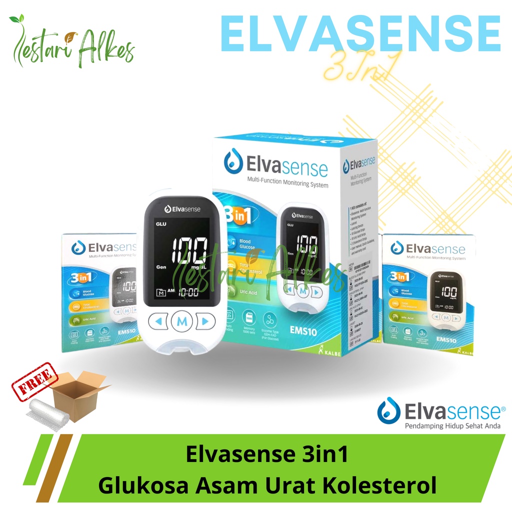 Alat Cek 3in1 Elvasense (Gula Darah, Kolesterol &amp; Asam Urat)