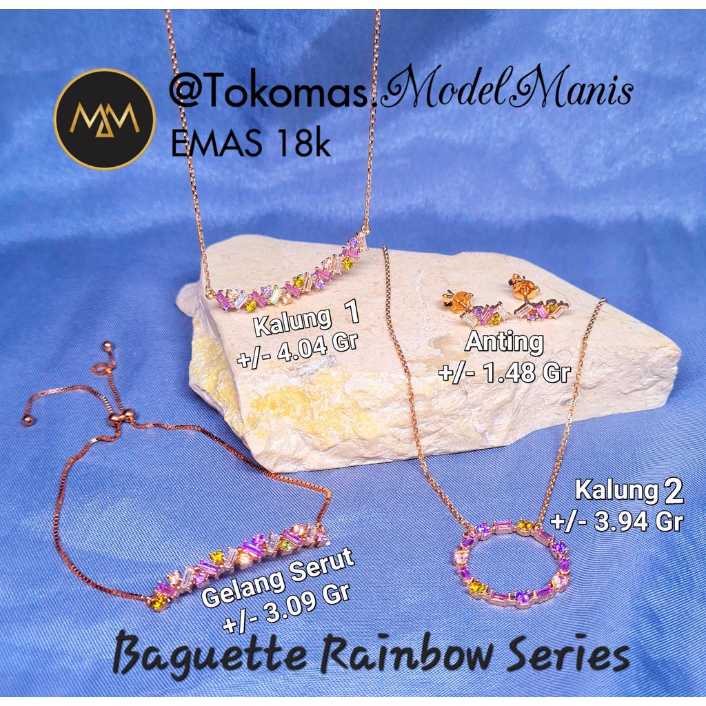 Baguette rainbow perhiasan set kalung gelang anting sdw gold 755 kadar 18k