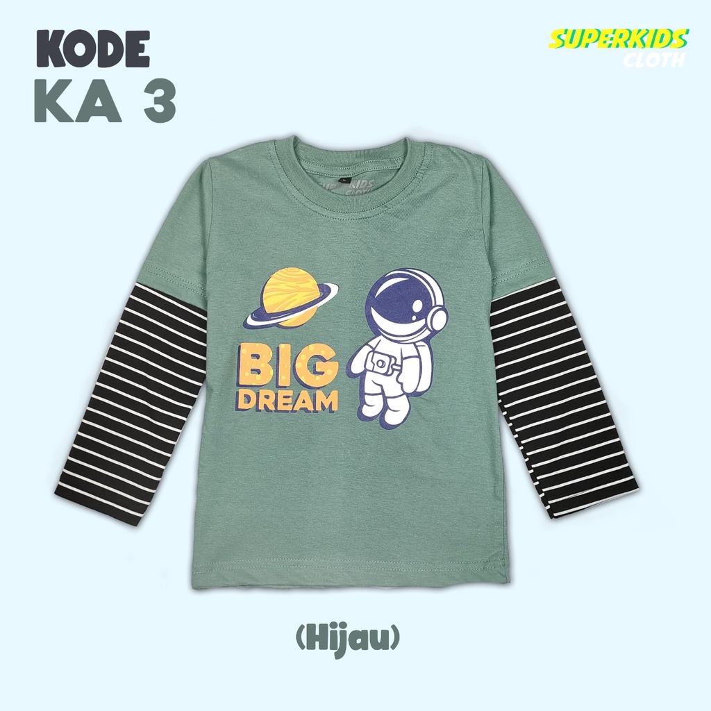 KAOS ANAK COWOK/ PAKAIAN ANAK LAKI-LAKI ASTRONOUT HIJAU STRIPE 1-11 TAHUN BRAND SUPERKIDS CLOTH