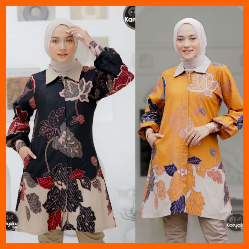 [BISA COD] TUNIK ATASAN BATIK WANITA TERBARU MODERN BATIK KANTOR BATIK BIG SIZE M L XL XXL JUMBO LD.120