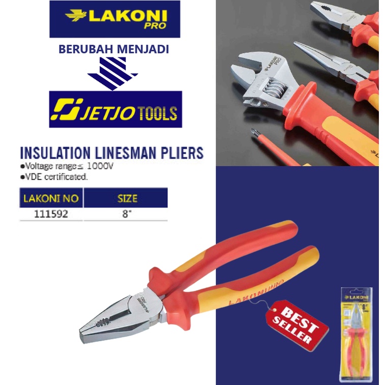 111592 Lakoni Pro Tang Kombinasi kelistrikan Insulation Linesman Pliers 8&quot;
