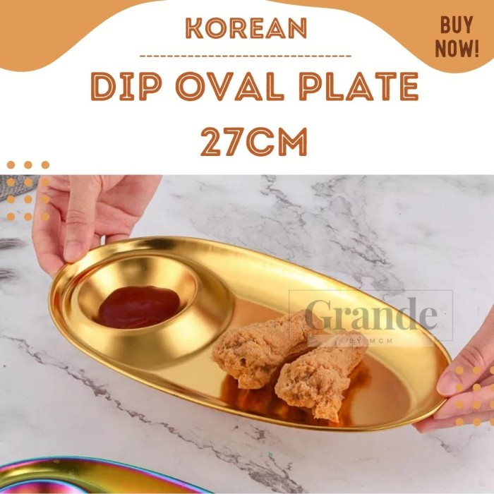 Oval Plate 27cm Korea Stainless Gold piring oval emas TEBAL