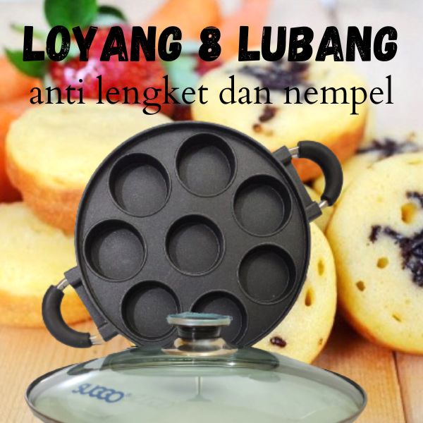 Cetakan 8 lubang cetakan kue lumpur tuangan roti pisang loyang martabak mini anti lengket RY08