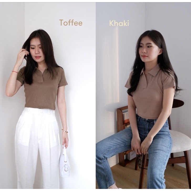 VS - NUZ - Alicia Top | Korean Polo Shirt V-Neck Lengan Pendek RIB