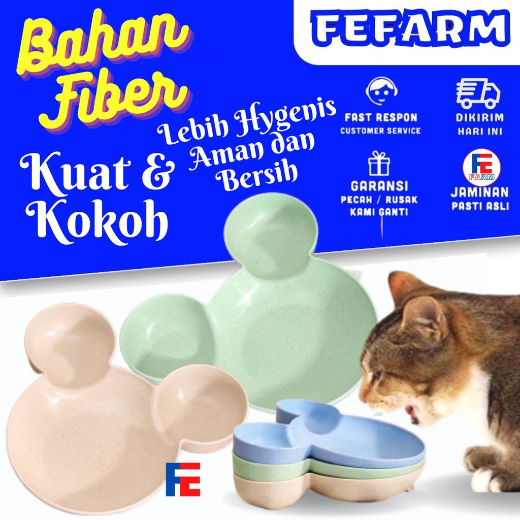 Tempat Makan Minum Hewan Fiber Kucing Doggy Lucu Mangkok Makan Hewan Anti Semut Single Pet Food Bowl FEFARM