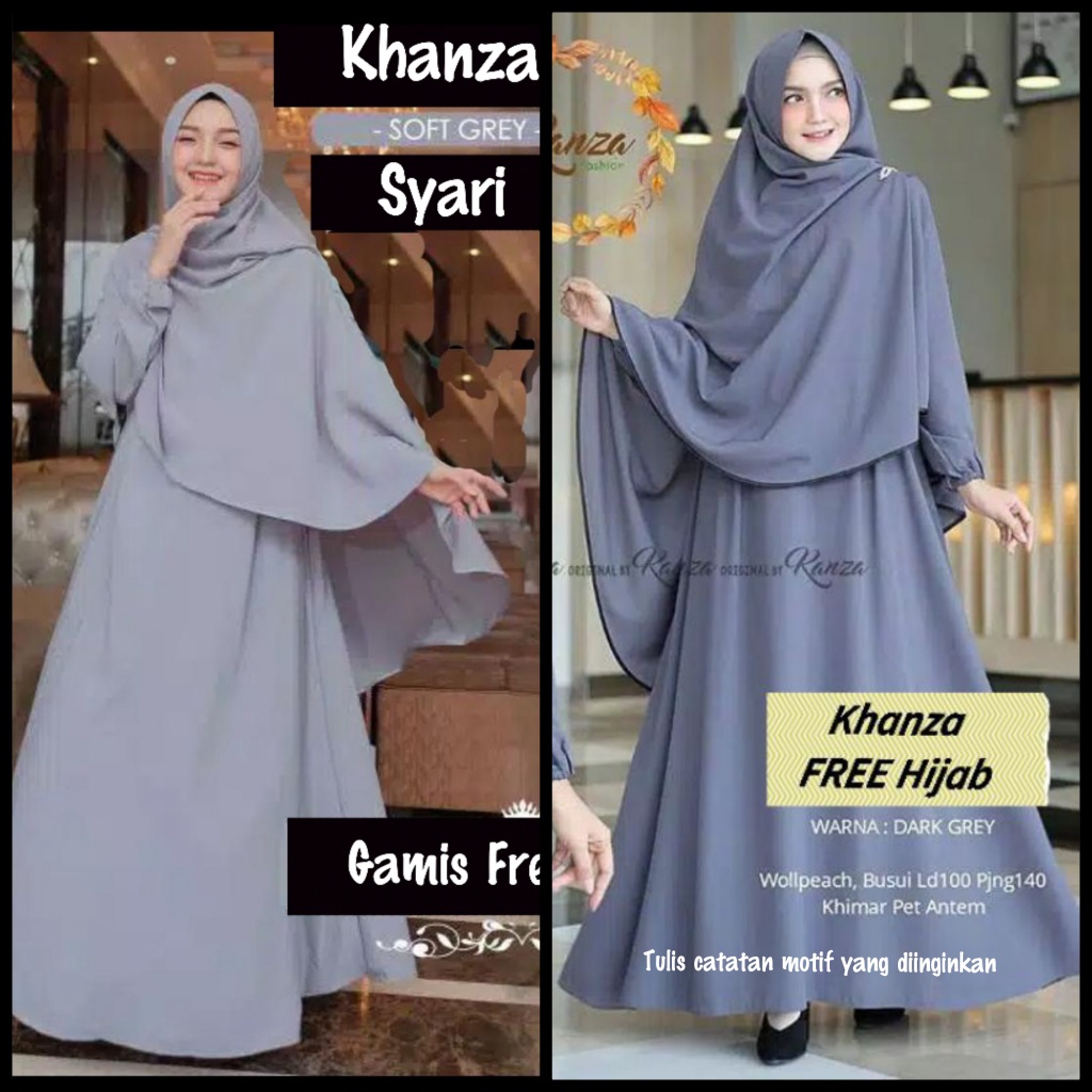 Khanza FREE Hijab - Baju Gamis Dress Syari Wanita Busui L XL XXL Jumbo Kondangan Naik Haji Umroh Ser