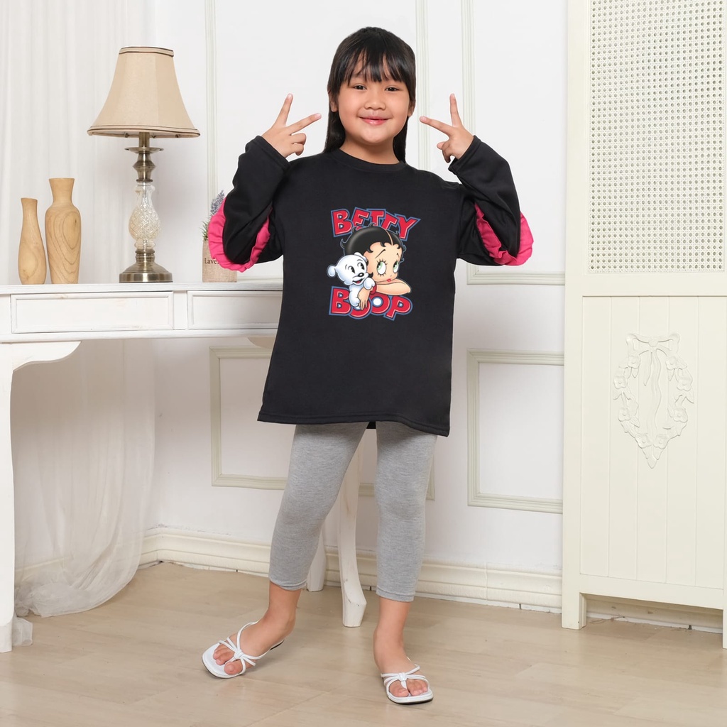 Hzl_outfit Baju Naswa Anak Perempuan Betty Boop Lengan Panjang/ M.L.XL