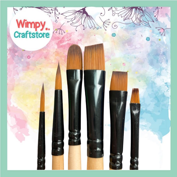 Kulu Kuas Lukis Set Kuas Flat Lancip Kuas Cat Air Acrylic Minyak Kaligrafi