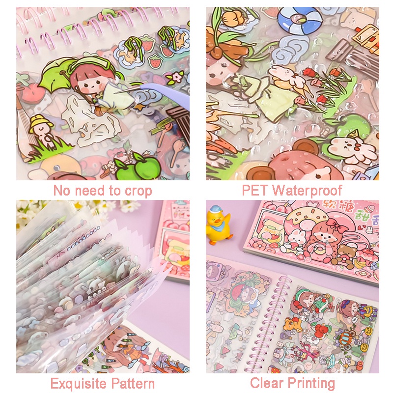 50 /100/300Pcs Lucu Stiker Buku Bahan PET DIY Tangan Akun Stiker Coil Book Kartun Hewan Stiker Untuk Botol Air Notebook Dekorasi Hadiah Alat Tulis