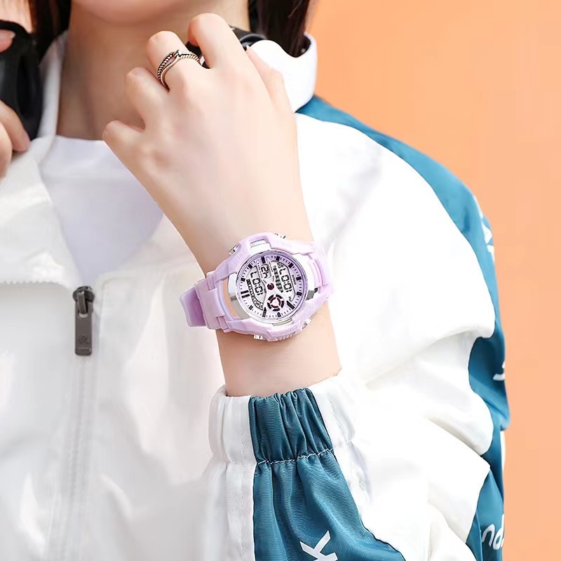 Jam Tangan Bulat Wanita Dan Pria Digital Strap Rubber Korea Sport Elektronik