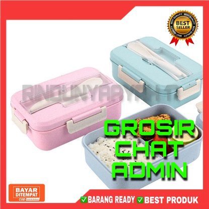 [RA] KOTAK MAKAN BEKAL BEKEL LUNCH BOX JERAMI SET SENDOK GARPU SUMPIT SERBAGUNA