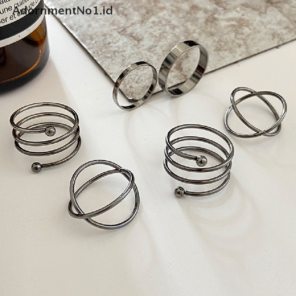 [AdornmentNo1] Vintage Gothic Metal Rings Set Untuk Wanita Gadis Geometris Retro Multi Knuckle Joint Finger Ring Kepribadian Ular Perhiasan Trendi [ID]