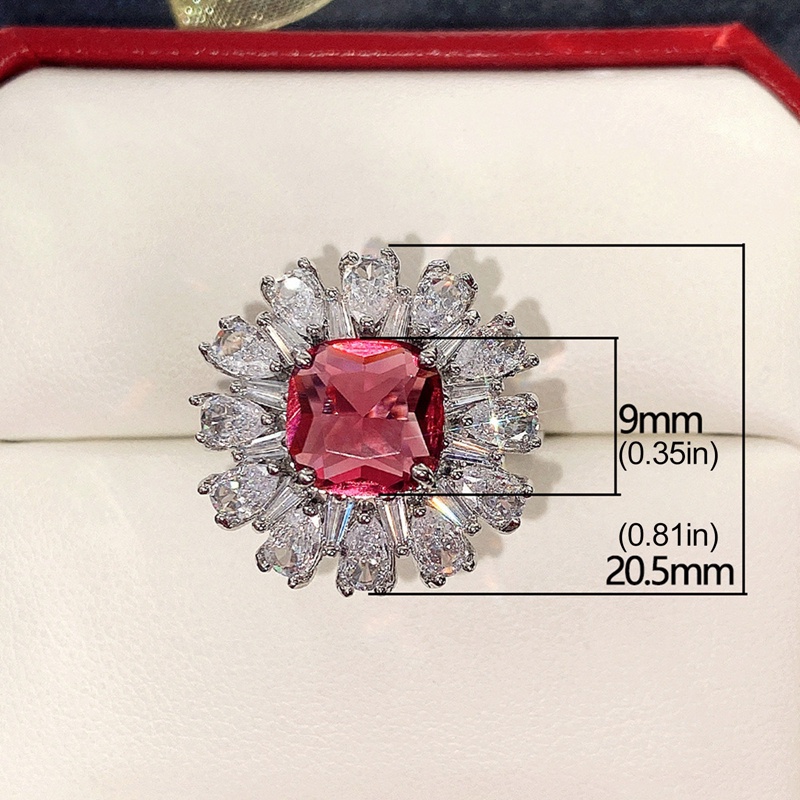 Trendi Mewah Cubic Zirconia Merah Cincin Wanita Briliant Akad Nikah Pesta Bridal Ring Hadiah Anniversary