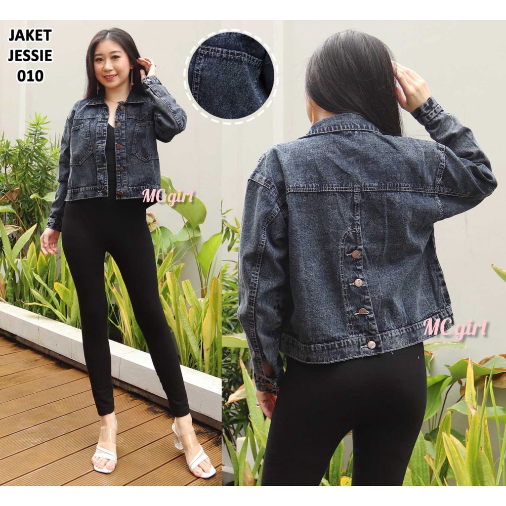 MC girl - Jaket Jeans Wanita Warna Snow Black / Jacket Denim Snow Black Kancing Belakang