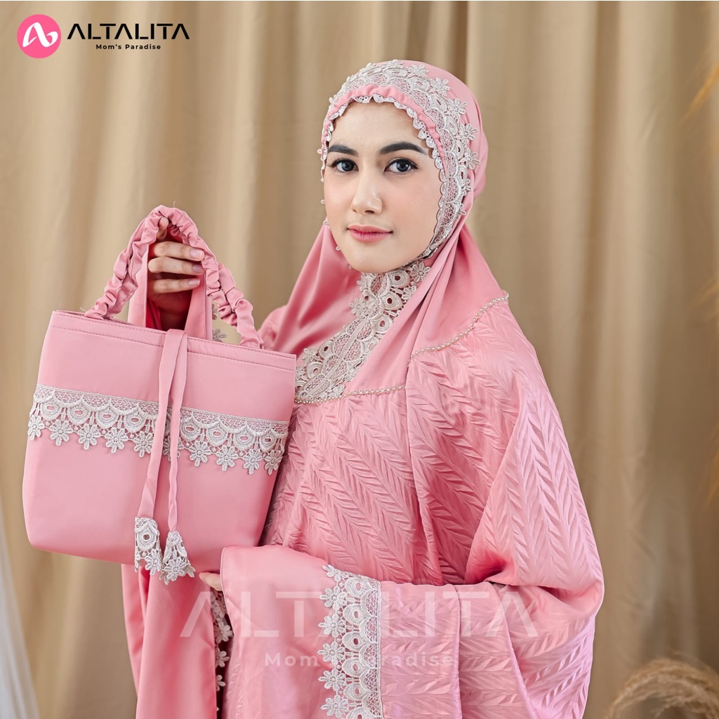 Altalita - Mukenah Dewasa Taleetha Sutra Velvet Polos Premium Renda Mewah Jumbo Adem Lembut Terbaru