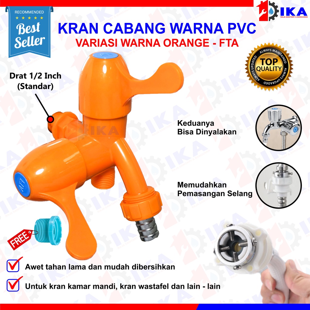 Kran Cabang PVC Shower FTA Keran Air Double Plastik Hand Kamar Mandi Toilet 1/2&quot; 3/4&quot; TERMURAH Kran Cabang Shower Plastik Engkol Cucut - 1/2 Inch