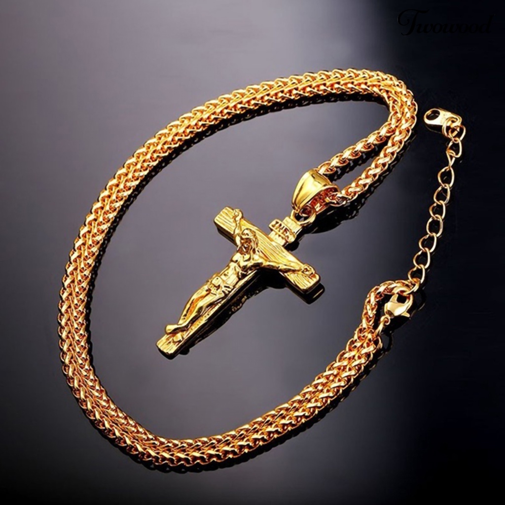 Twowood Pria Kalung Salib Yesus Menjuntai Anti Karat Stainless Steel Jesus Pendant Necklace Jewelry Untuk Pesta
