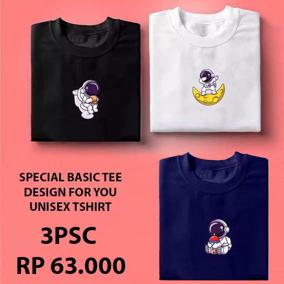 3psc / kaos distro motif astronot / kaos pria wanita / kaos pria / baju wanita / kaos wanita / baju pria / atasan / polos / atasan wanita / tshirt