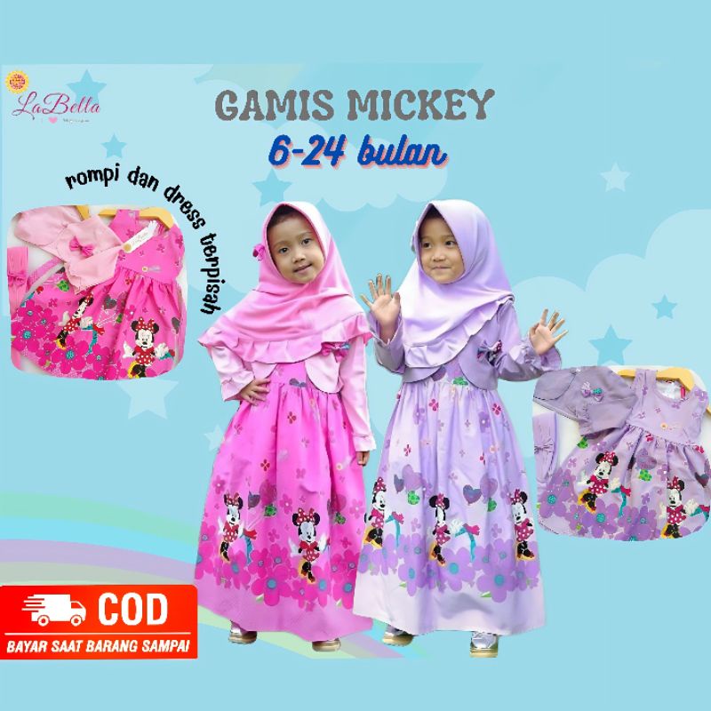 LABELLA GAMIS BALERO BAHAN KATUN JEPANG MOTIF MICKEY MOUSE BLAZER POLOS BAHAN SOFT DENIM DRESS MUSLI