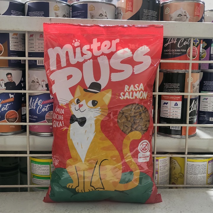 ( 10 PCS ) Makanan Kucing Mister Puss Salmon Kemasan 500G