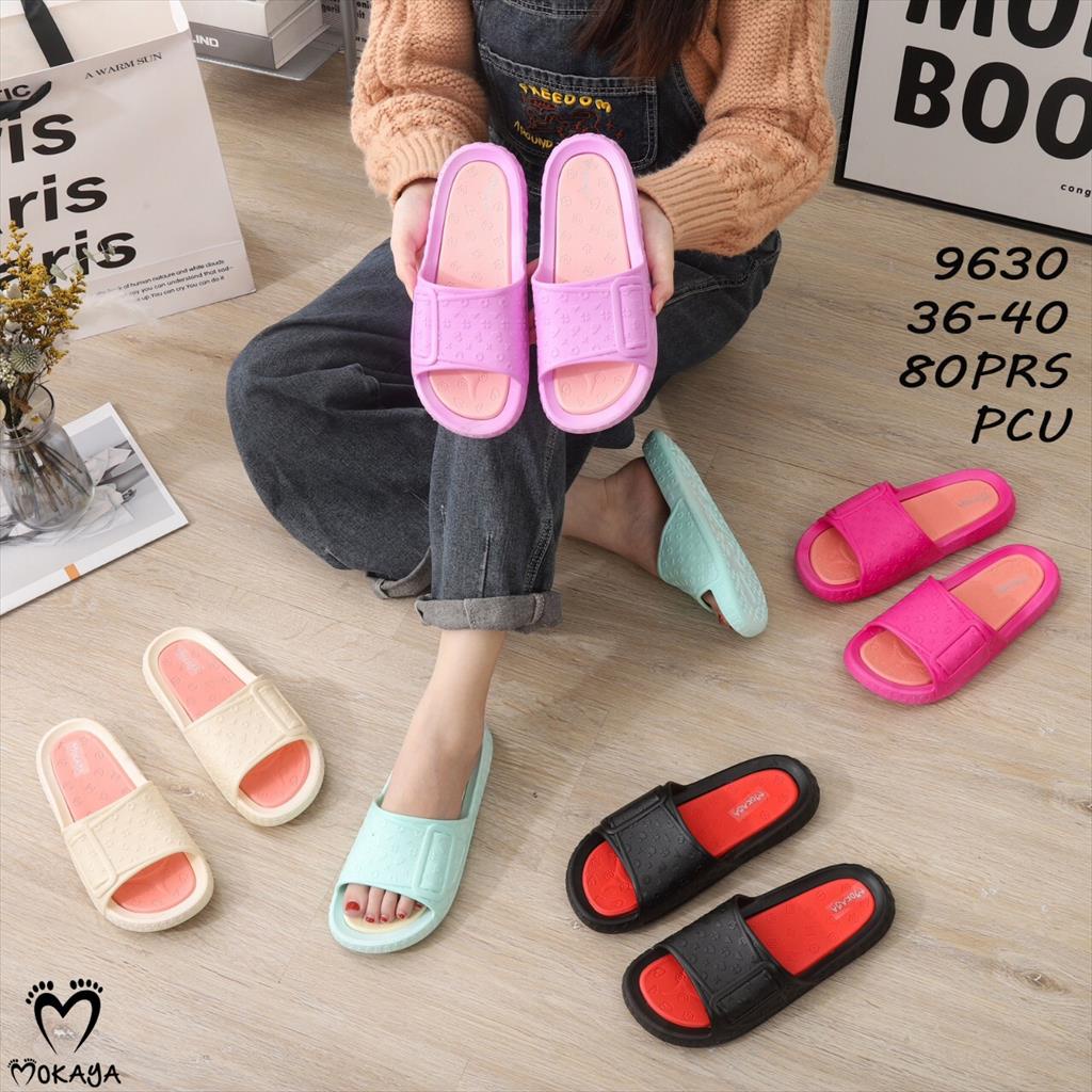 Sandal Slop Jelly Wanita Ban Gesper Motif Geometris Super Empuk Simple Kekinian Import Mokaya / Size 36-40 (9630)