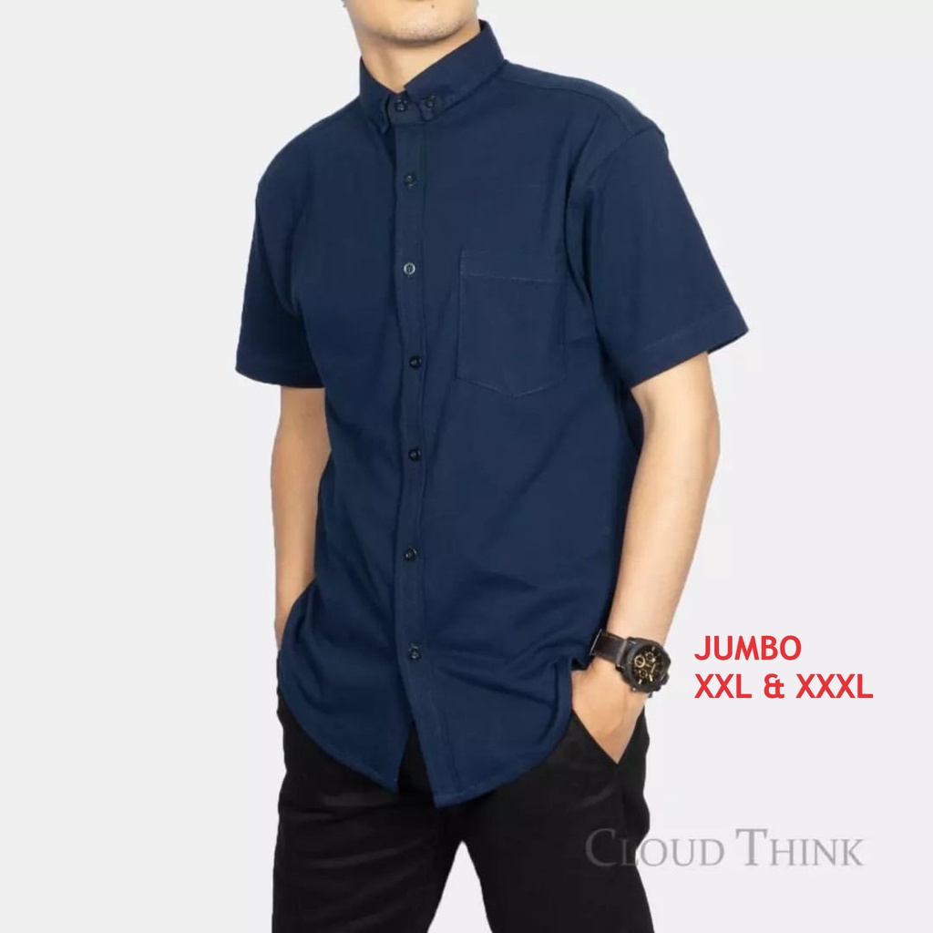 KEMEJA BIGSIZE JUMBO/LENGAN PENDEK NAVY&amp;PUTIH/HEM PRIA /HARISTON/Oscar