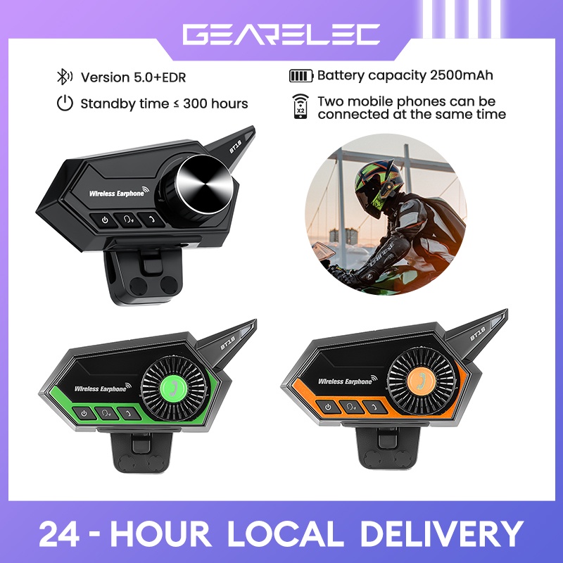 GEARELEC IP67 Tahan air ganda BT18 2500mAh, Bluetooth headset helm, headset musik helm sepeda motor,