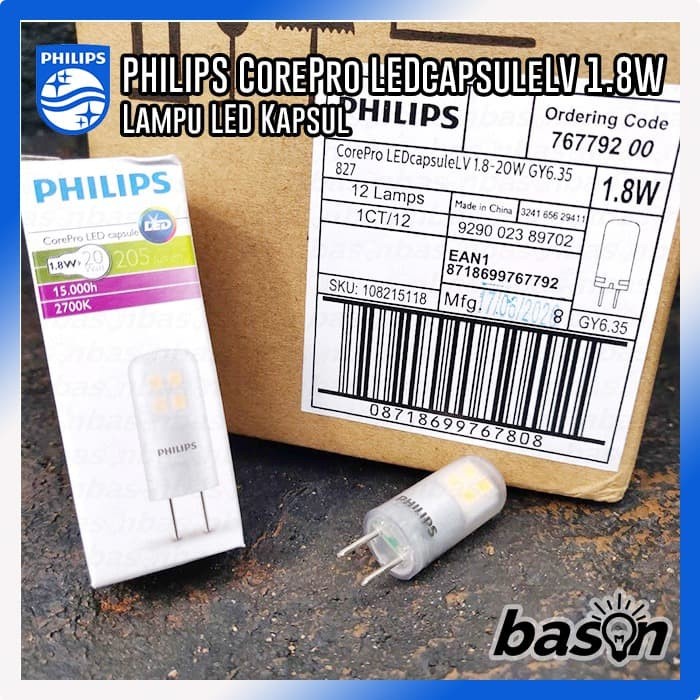 PHILIPS CorePro LEDcapsuleLV 1.8W GY6.35 827 - setara dengan 20W