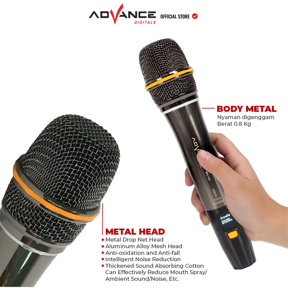 Advance Digitals Mic-105 Microphone Profesional Mic Wireless Gold Bisa di Charger Metalic Silver I Garansi Resmi 1 tahun