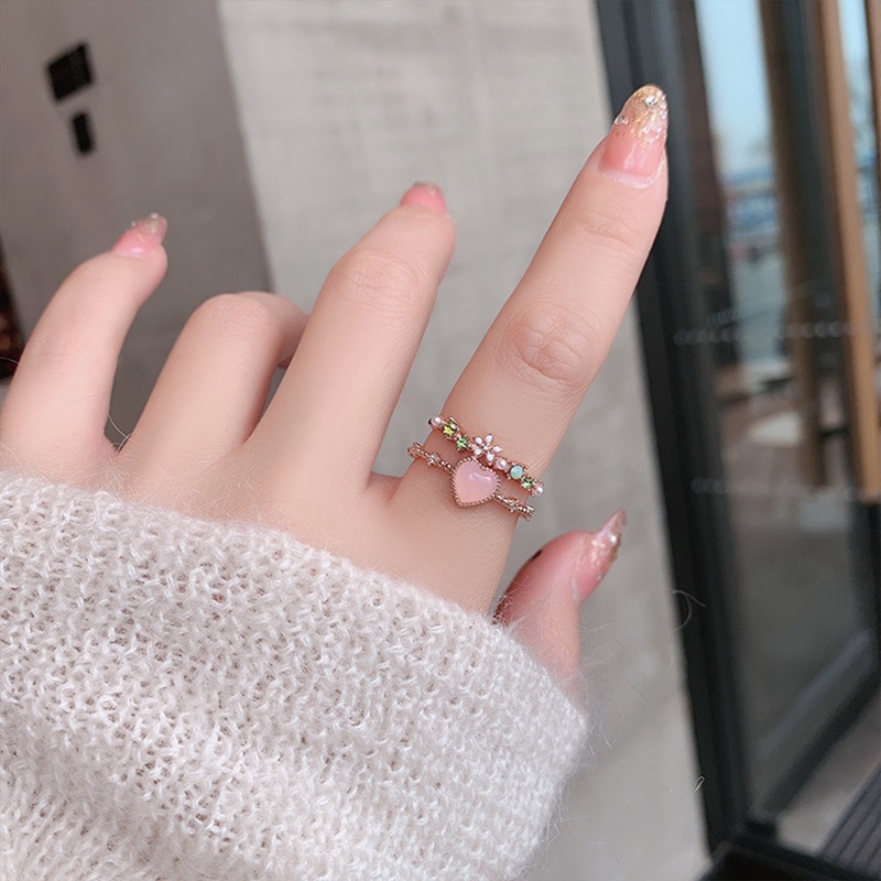 Cincin Perak925 Sterling Untuk Wanita Hati Wishbone Tunangan Kawin Rose Gold Kristal Ring Perhiasan Mewah