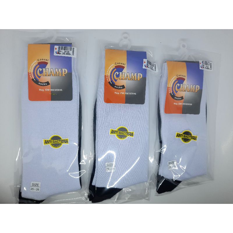 Champ School Socks - kaos kaki sekolah Tapak Hitam - Panjang Sebetis - Anti Bacteria