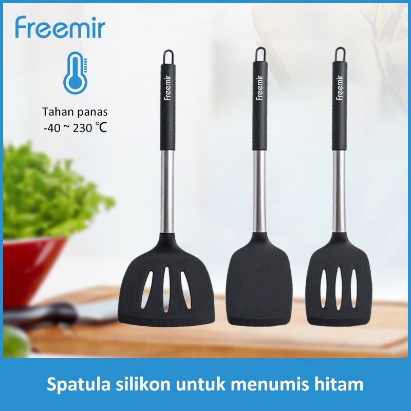 freemir Spatula Silikon Hitam Anti Gores Tahan Panas Food Grade Sutil Sudip