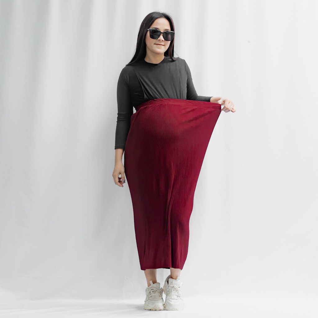 Bajuboo Seira - Skirt, Rok Span JUMBO Bumil Friendly Plisket Lidi Premium Elastis