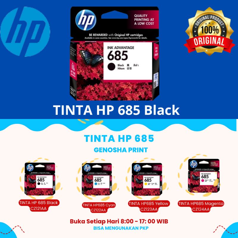 Jual 1set Jual Cartridge Original HP 685 Black Cyan,Yellow, Magenta, CZ121AA, Tinta Printer HP Deskj