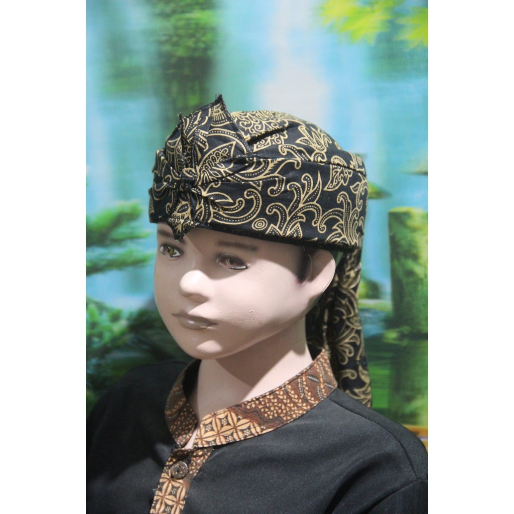 blangkon iket kepala sunda jawa tradisional anak &amp; dewasa atas tutup batik (BIRU)
