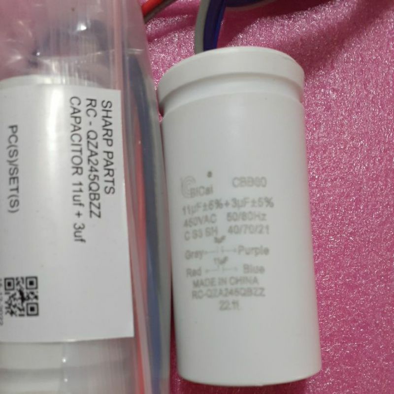 Capasitor mesin cuci 2 tabung SHARP 11uf + 3uf  A253 ORIGINAL