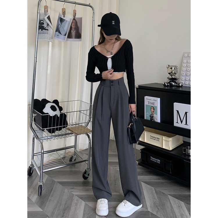 Abu-abu Loose Pants Kancing - Celana Kulot Wanita - Celana Kantor Formal/Casual - Trousers Wanita