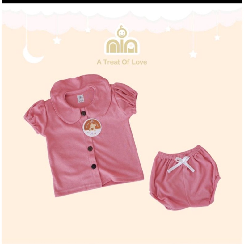 Setelan Pendek Bayi Nia Bee Girl Polos Warna Premium