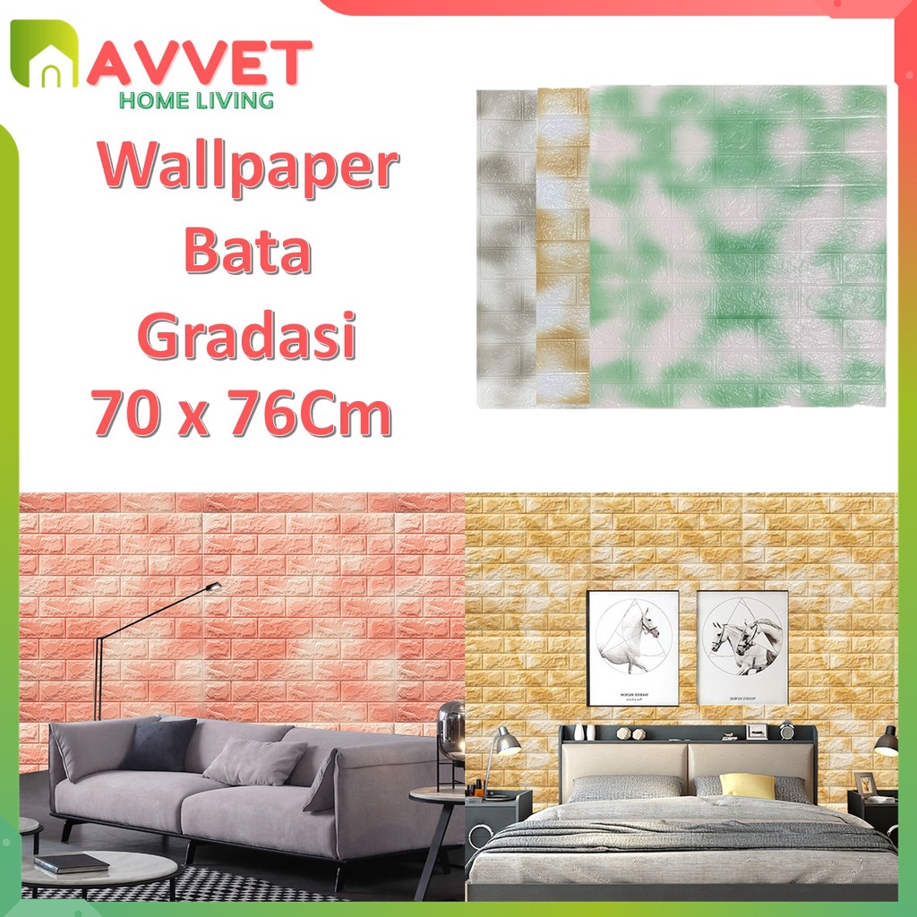 AVVET Wallpaper Dinding Foam 3D Motif Batu Bata Corak Ukuran 76 x 70 CM Waterproof Brick Sticker Wallpaper