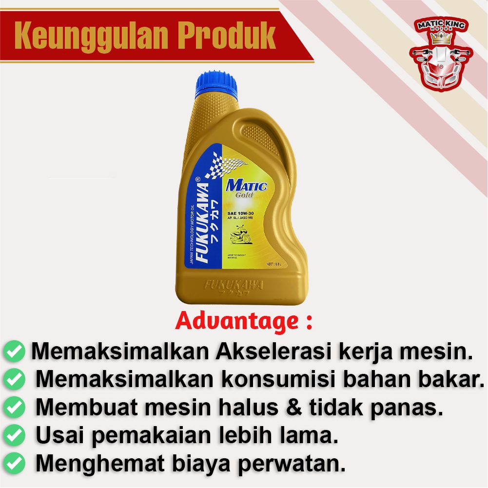 Oli Mesin Matic Gold 10W-30 API SL/JASO MB 800 ml Fukukawa