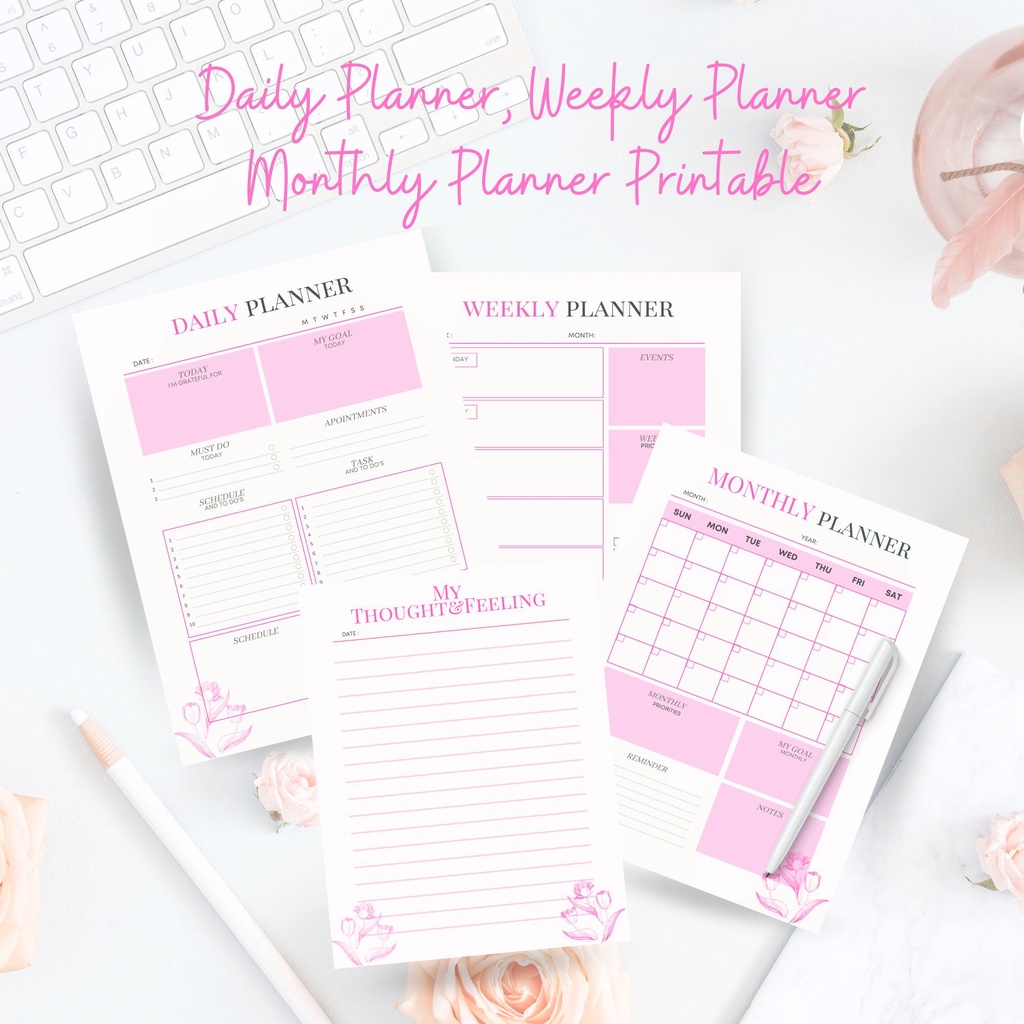 

Daily, Weekly, Monthly, My Thoughts and Feelings Planner Set Simple Design Minimalist Size A4, A5, A6, & Letter Instant Download PDF File