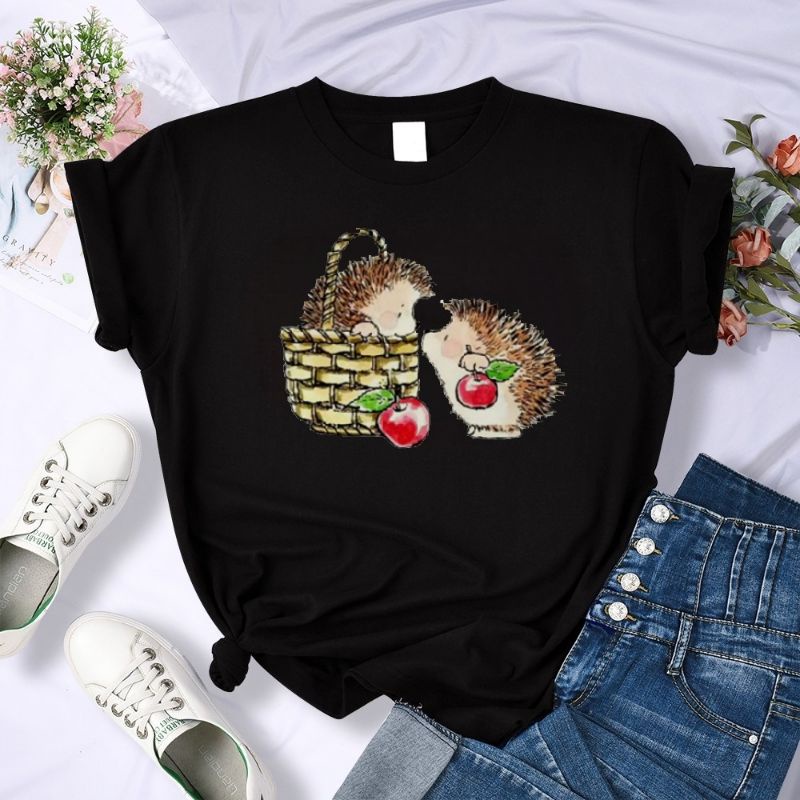 Kaos Wanita Baju Oblong Cewek Lengan Pendek Atasan Distro Termurah Tshirt Oversize Landak Couple Cod