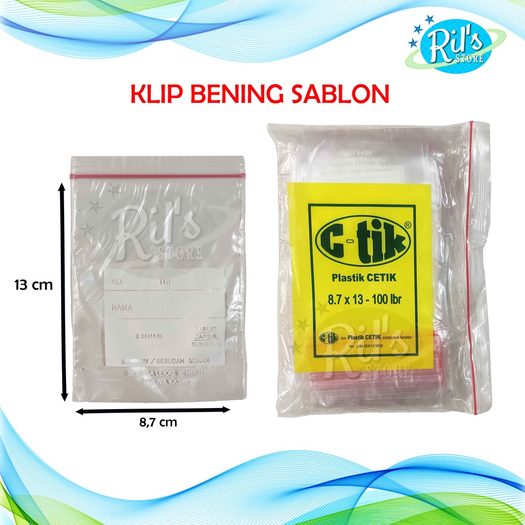 

Plastik Klip Obat Bening Sablon 8,7x13cm C-Tik / Ziplock Bening Sablon 8,7 x 13 cm