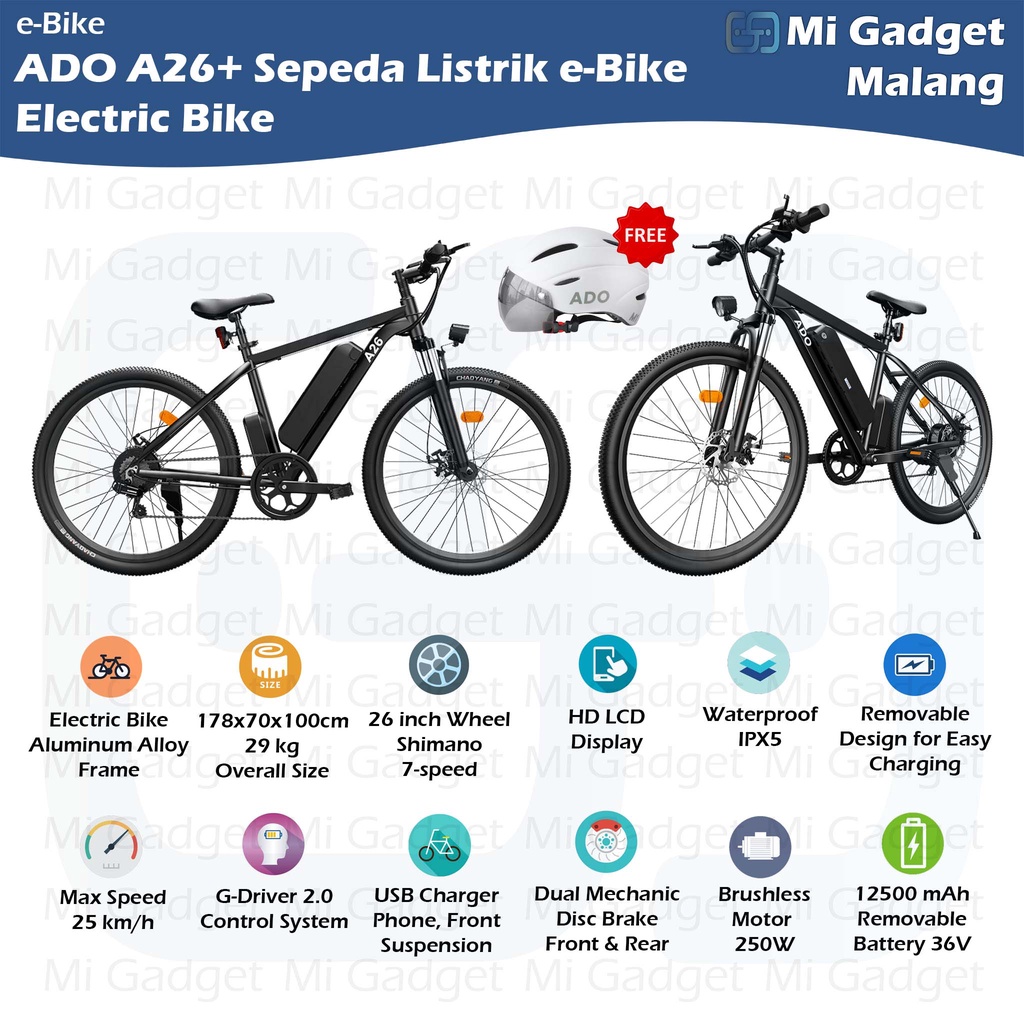 Sepeda Listrik Shimano 7 Speed E Bike ADO A26+ Electric Bike