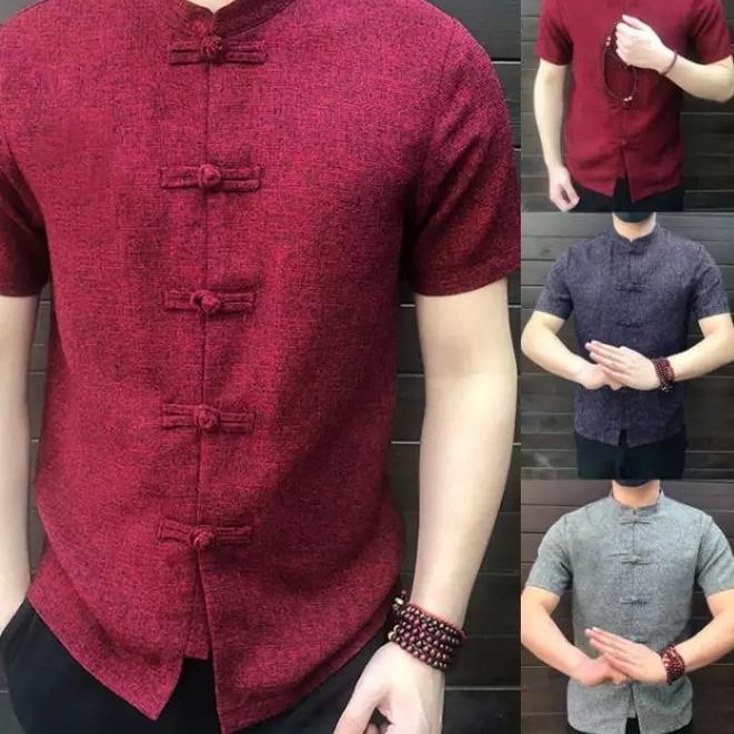 IMLEK - BEST QUALITY - cheongsam pria /Kemeja Retro Casual Lengan Pendek/kemeja imlek pria